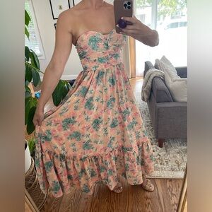 Strapless Flowy Floral Feminine Dress